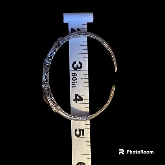 Judith Ripka 925 Sterling silver cuff Hinged bracelet with 3 lg hematite stones - Picture 4 of 6